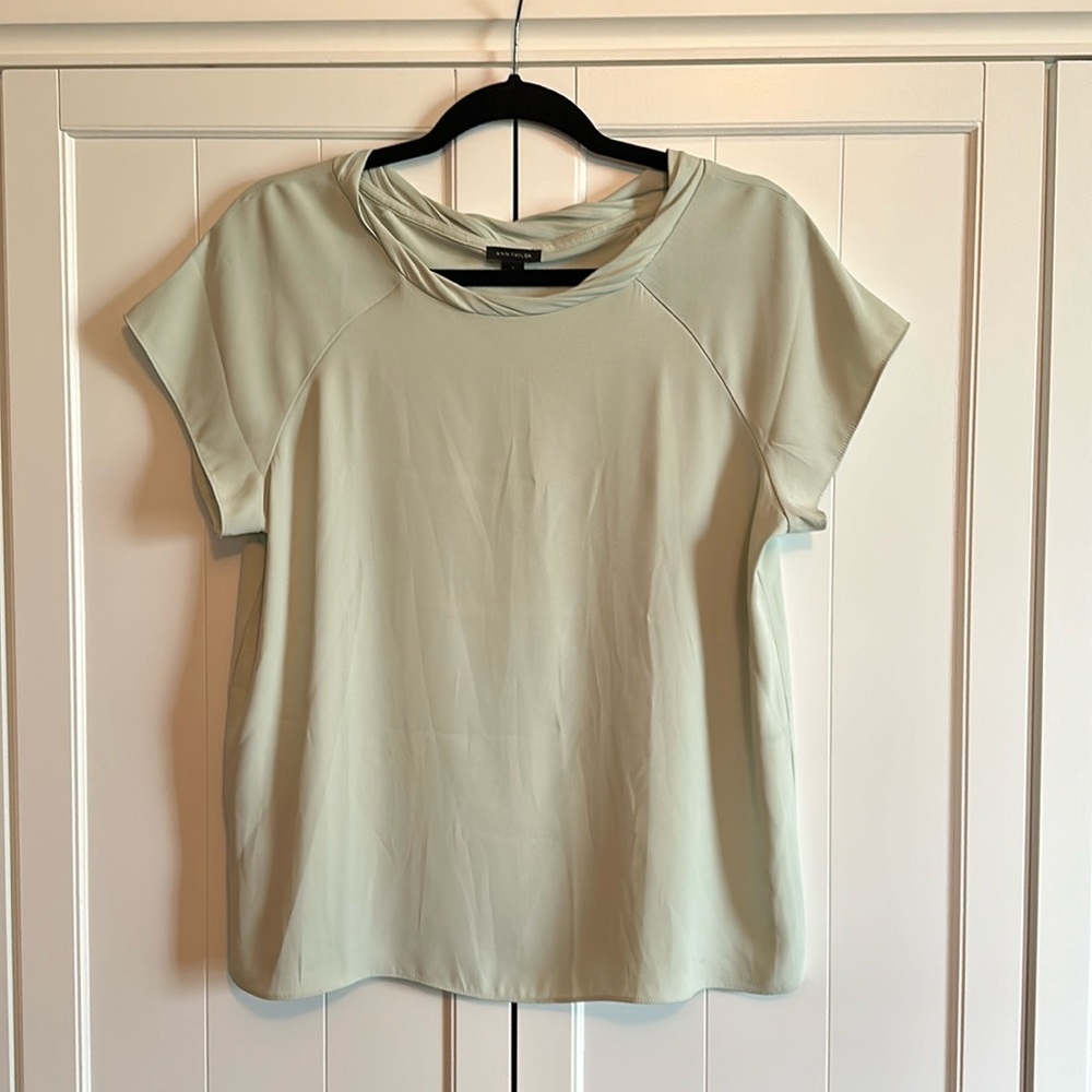 Ann Taylor Minty Green Mixed-Media Shirt-Small